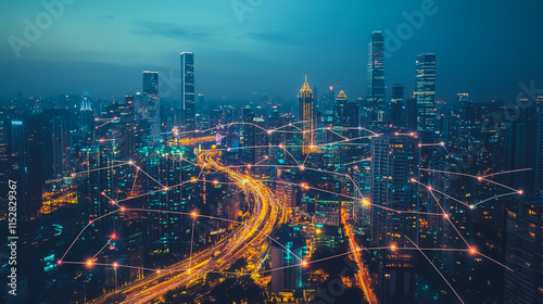 Wallpaper Mural Smart digital city with connection cyber security network reciprocity over the cityscape . future smart wireless digital city and social media networking systems that connects people within the city Torontodigital.ca