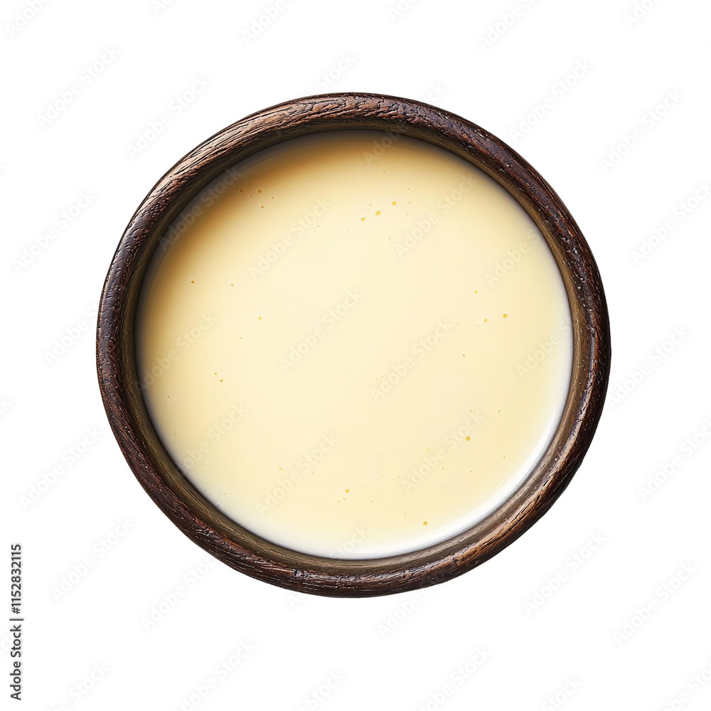 Top view of a delicious looking nieve de leche on a dark bowl isolated on a white transparent background Top view of a delicious looking nieve de leche on a dark bowl isolated on a white transparent background