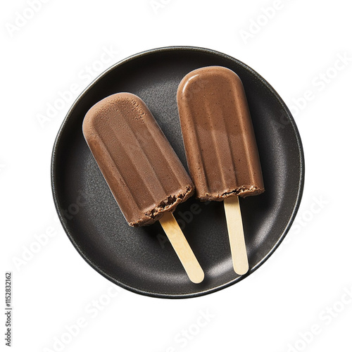 Top view of a delicious looking paletas de café on a dark plate isolated on a white transparent background
 photo