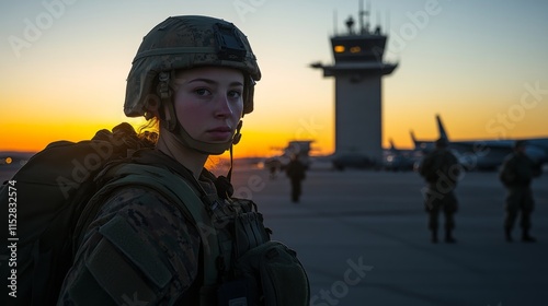 Air Force Operation at Sunset with Control Tower View photo