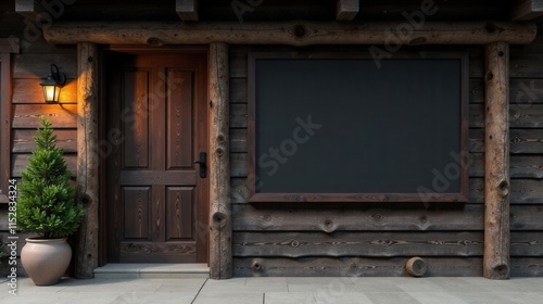 Wallpaper Mural Rustic Cabin Exterior with Blank Sign and Wooden Door Ideal for Advertisement or Announcement Torontodigital.ca