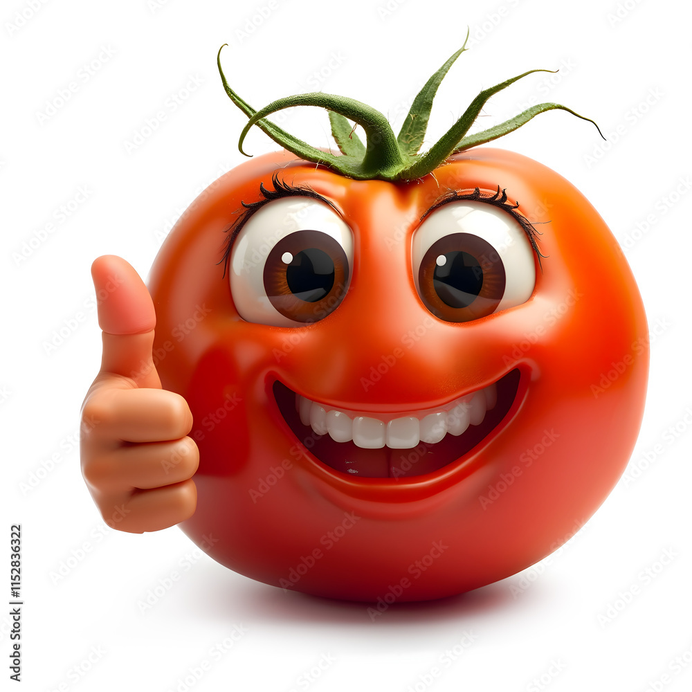 Naklejka premium Cartoon Tomato Thumbs Up, Happy Female Vegetable Mascot, Positive Success Character, Cute Food Illustration, Funny Smiling Graphic, Upbeat Design Element, Whimsical Vector Image, Approval Sign, glossy