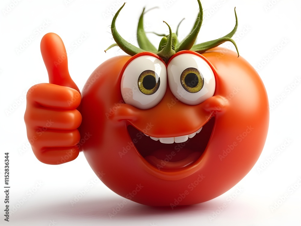 Fototapeta premium Tomato Thumbs Up, Happy Vegetable Mascot, Positive Success Icon, Cute Character Illustration, Funny Food Graphic, Upbeat Design Element, Whimsical Vector Image, Approval Sign, glossy