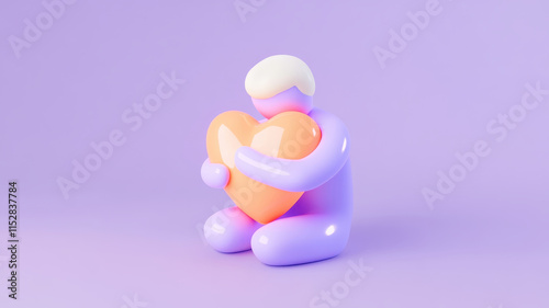 glowing figure embraces radiant heart, symbolizing self compassion and warmth. This vibrant scene evokes feelings of love and care