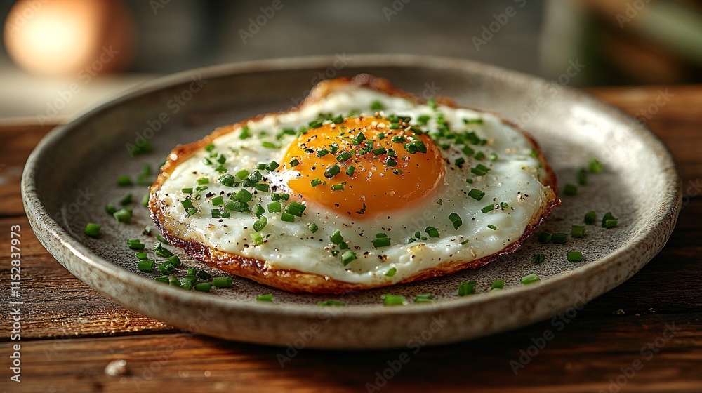 Freshly Cooked Sunny Side Up Egg on Rustic Plate Freshly Cooked Sunny Side Up Egg on Rustic Plate