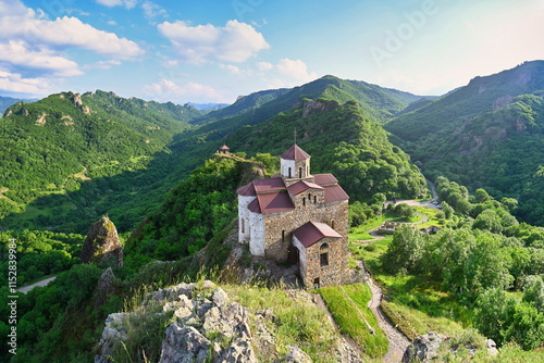 Panorama of ancient Shoana Church in the mountains