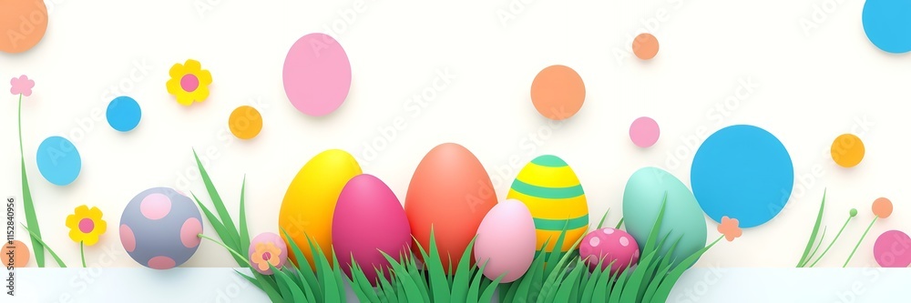 Colorful Easter Eggs Grass Setting Festive Spring Design Colorful Easter Eggs Grass Setting Festive Spring Design