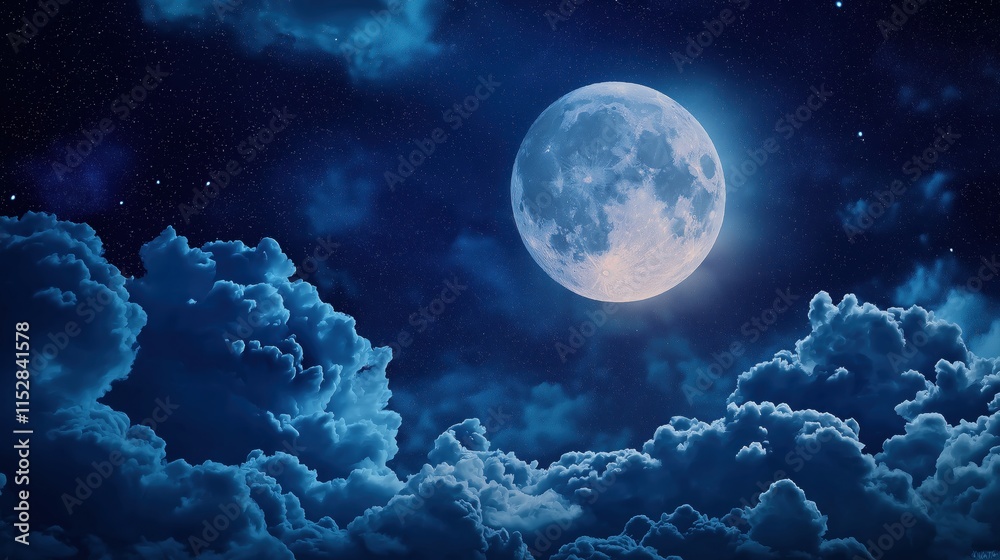 Obraz premium Night Sky with Full Moon and Clouds