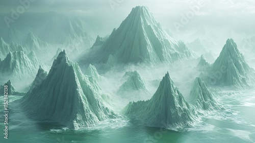 Wallpaper Mural Surreal Mountain Peaks in Soft Green Tones Torontodigital.ca
