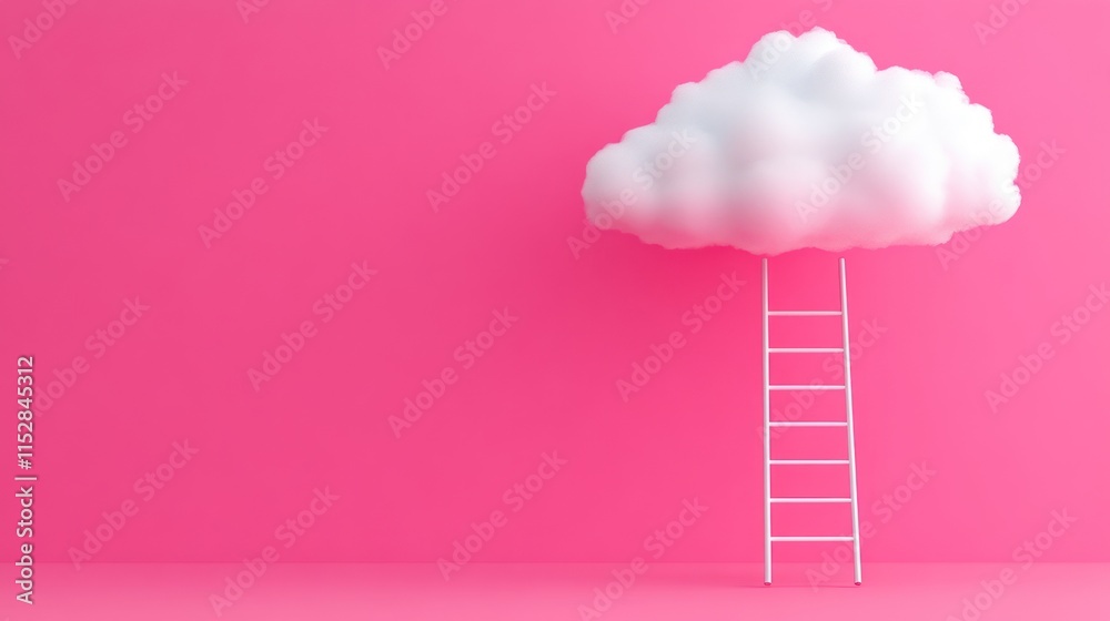 Ascending to the Clouds: White Ladder on Pink Backdrop Ascending to the Clouds: White Ladder on Pink Backdrop