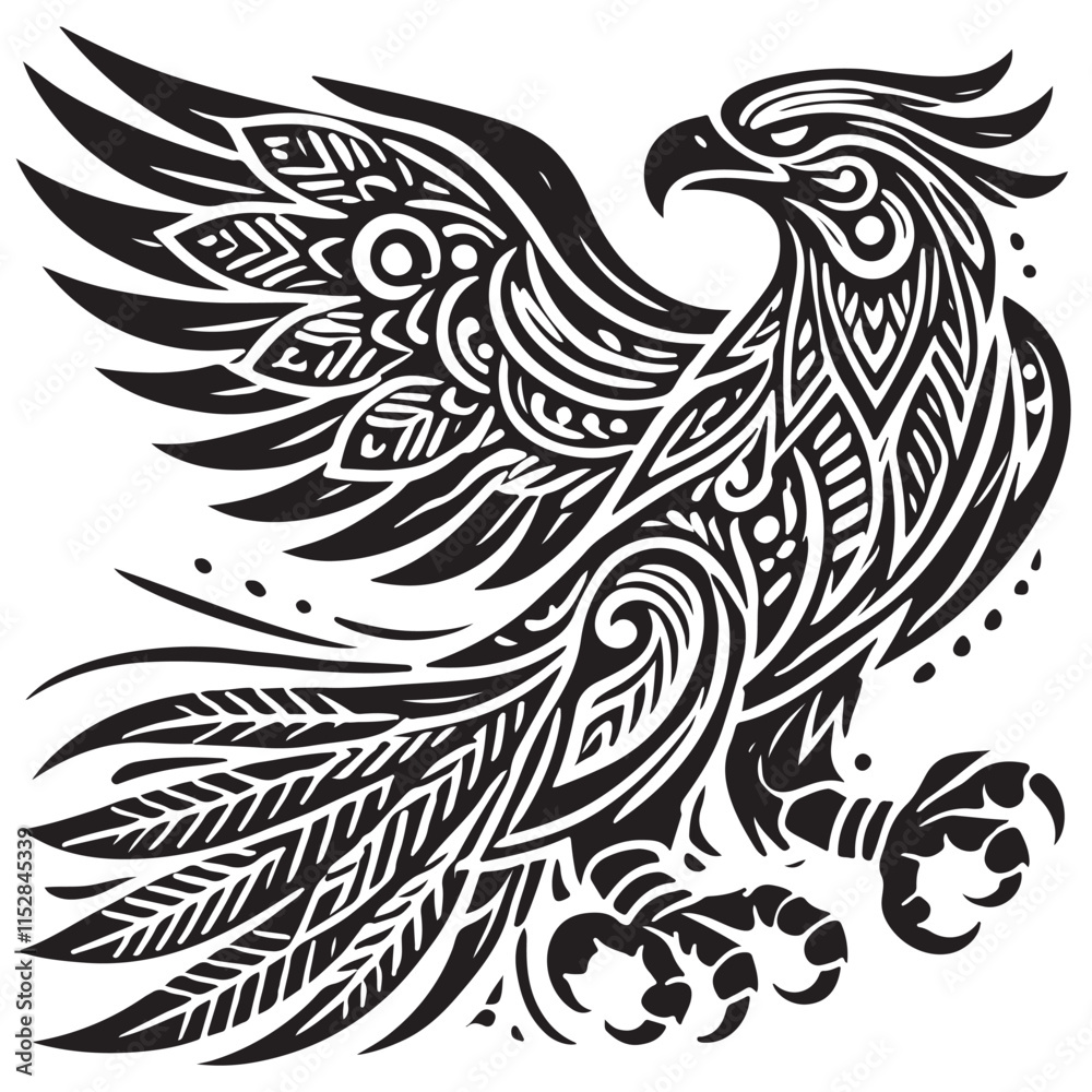 Silhouette Batik Pattern Unique Creative Art On Bird With Tree Isolated In White Background Vector 71