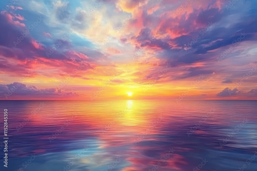 Vibrant sunset over calm ocean, reflecting colorful sky. (1)