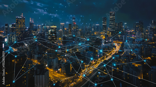 Wallpaper Mural Smart digital city with connection cyber security network reciprocity over the cityscape . future smart wireless digital city and social media networking systems that connects people within the city Torontodigital.ca