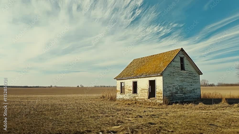 Abandoned farmhouse under a vast sky in a rural landscape during the daytime Abandoned farmhouse under a vast sky in a rural landscape during the daytime
