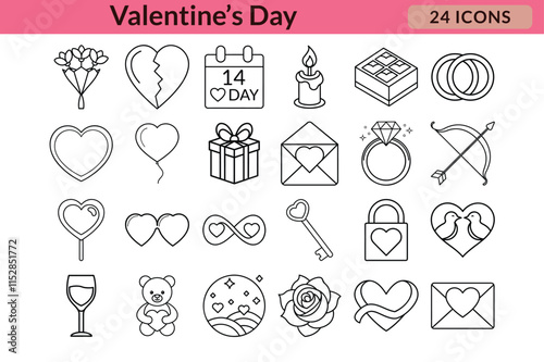 Charming Valentine's Day Icon Set for Love and Romance