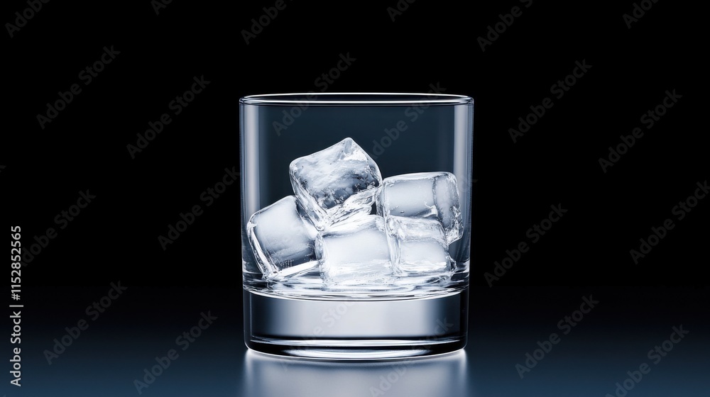 Crystal Clear Ice Cubes in a Transparent Glass on Dark Background for Refreshing Beverage Concepts Crystal Clear Ice Cubes in a Transparent Glass on Dark Background for Refreshing Beverage Concepts
