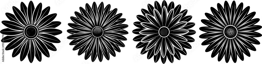 Fototapeta premium set daisy flower silhouette vector illustration