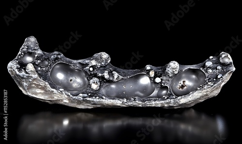 Wallpaper Mural Polished black stone with cavities and inclusions on a reflective surface. Torontodigital.ca