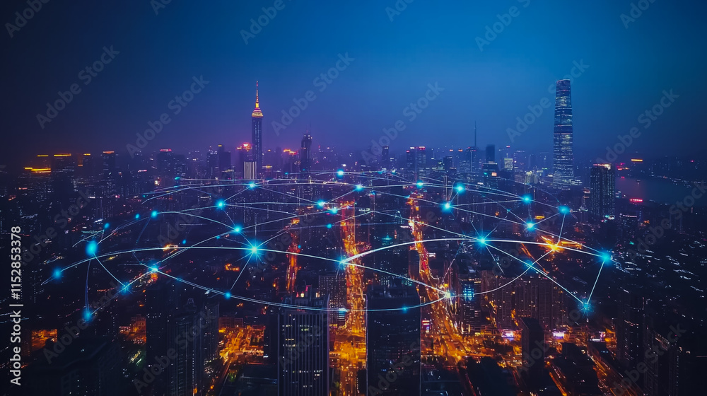 custom made wallpaper toronto digitalSmart digital city with connection cyber security network reciprocity over the cityscape . future smart wireless digital city and social media networking systems that connects people within the city