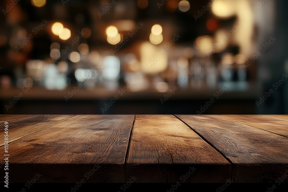 Dark wooden table in blurred bar background. Dark wooden table in blurred bar background.