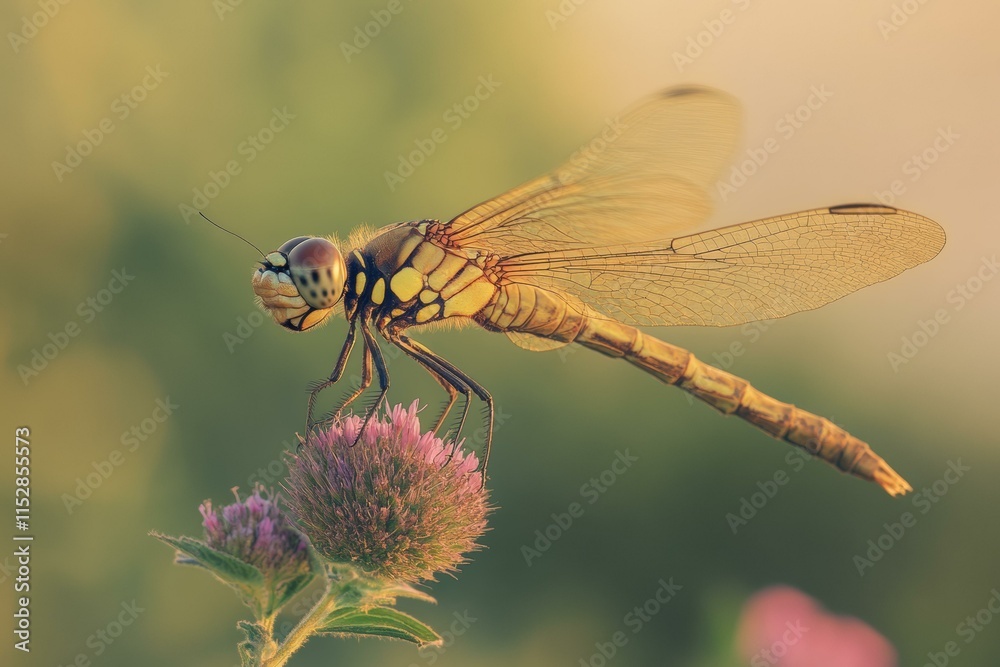 Dragonfly resting on a flower. AI. Dragonfly resting on a flower. AI.