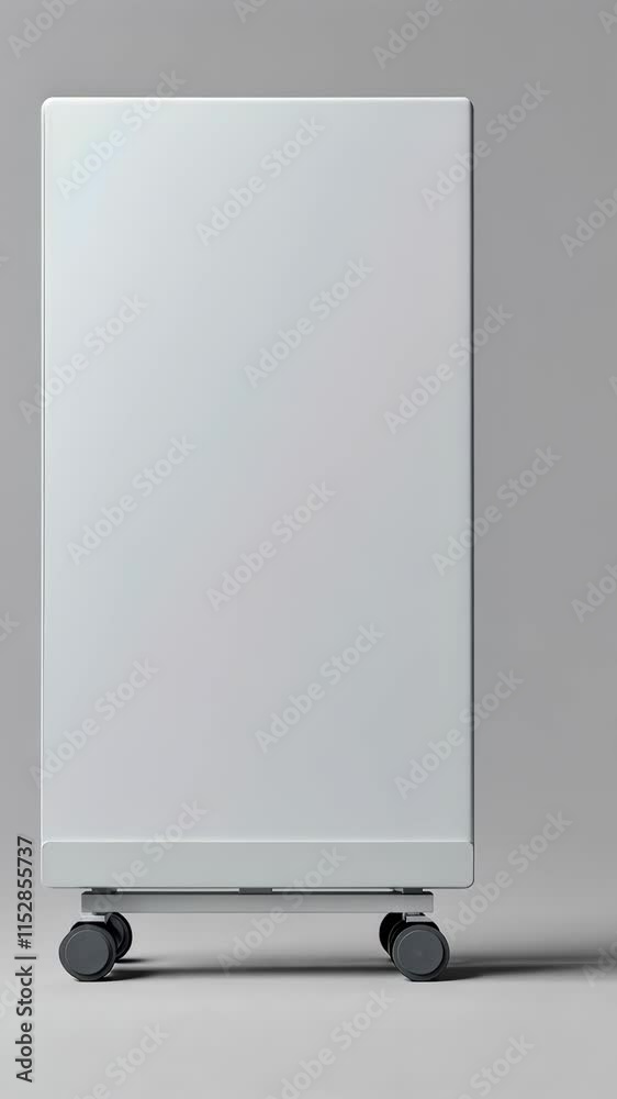 Modern portable heater in minimalistic design with wheels and sleek surface on an empty background Modern portable heater in minimalistic design with wheels and sleek surface on an empty background