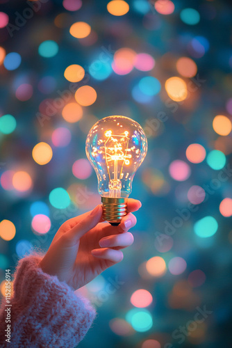 virtual lightbulb with brain for smart thinking idea concept.