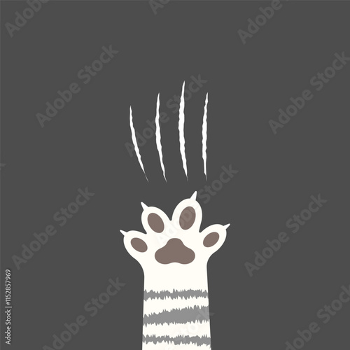 Cat scratch. Pets or wild animal claw marks isolated on dark background. Lion or tiger scratch marks. Vector Cartoon cat foot print. Wild beast paw marks with sharp fissures texture.