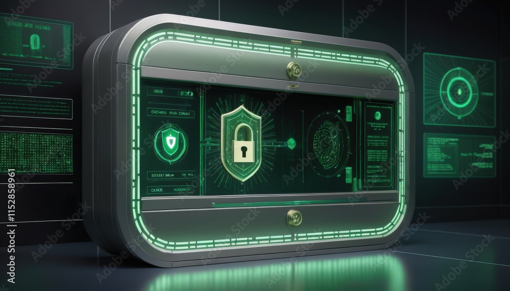 Obraz premium Abstract Digital Scanner With Virtual Cybersecurity Shield