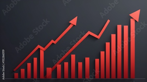 Red upward arrow graph showing rising trend, cut out