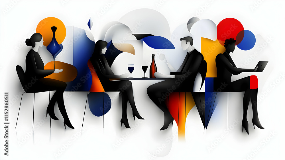 Obraz premium Abstract Business Meeting, Colleagues Collaborate and Dine Elegantly