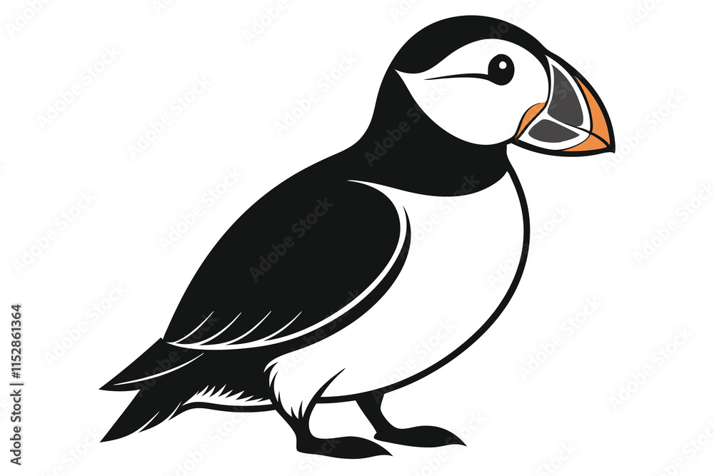 Fototapeta premium Atlantic Puffin silhouette color white background E.eps