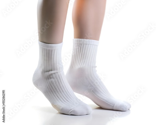 Clean white athletic socks hug smooth feet, poised for action. The bright light accentuates the socks' texture, suggesting energy and readiness for an intense workout session