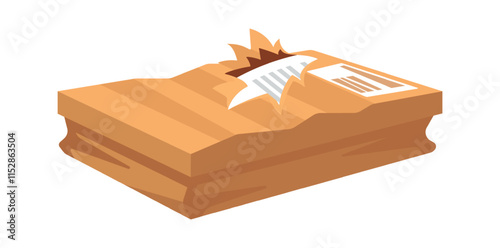 Crinkled, spoiled carton parcel vector illustration