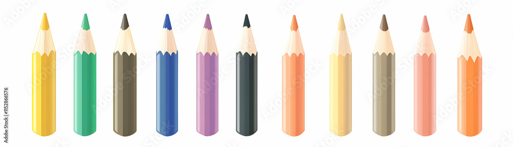 Colorful Pencils Arranged in a Row: A Vibrant Collection of Drawing Tools Ready for Artistic Expression. Colorful Pencils Arranged in a Row: A Vibrant Collection of Drawing Tools Ready for Artistic Expression.