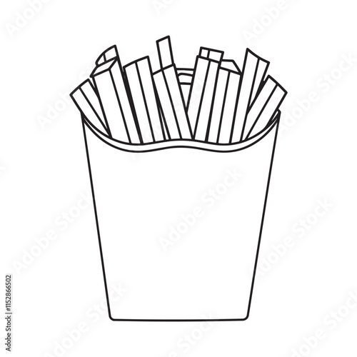 French fries in a paper box coloring page, book vector illustration