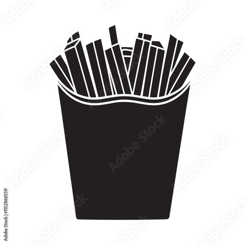 French fries in a paper box silhouette vector icon illustration