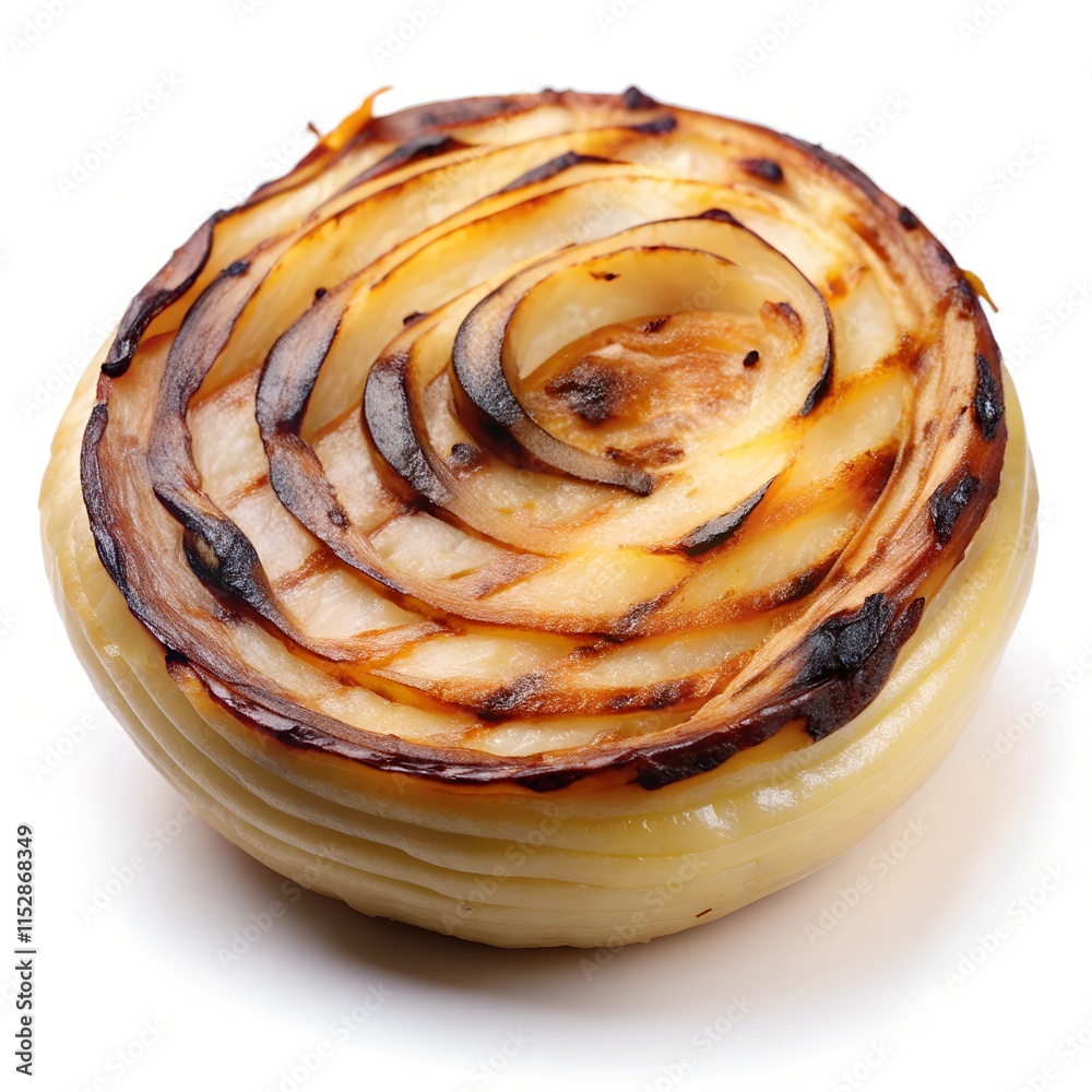 Fototapeta premium A beautifully grilled onion reveals its rich, caramelized layers, highlighting the artistry of cooking. This dish invites the senses with its enticing aroma and warm color