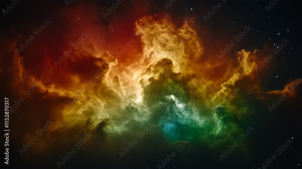 Fototapeta premium Celestial Nebula Cosmic Clouds of Red, Gold, and Green