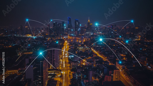 Wallpaper Mural Smart digital city with connection cyber security network reciprocity over the cityscape . future smart wireless digital city and social media networking systems that connects people within the city Torontodigital.ca