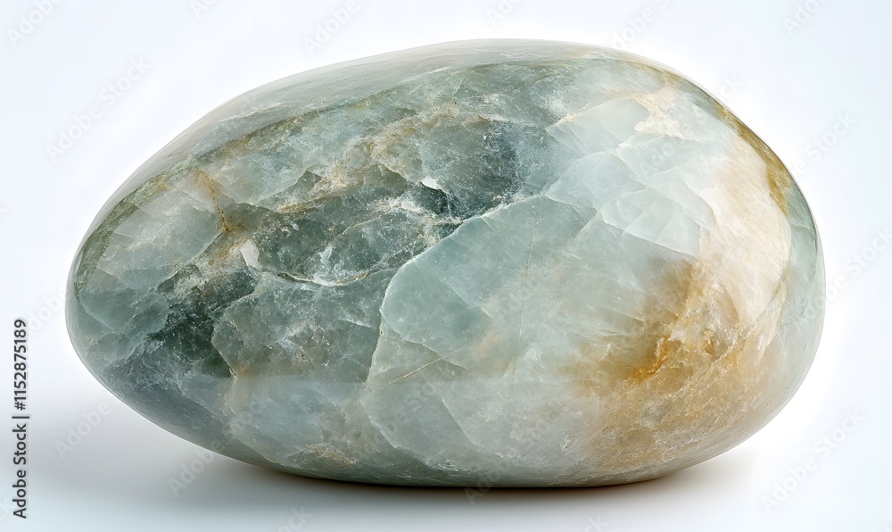 Polished aquamarine gemstone, oval shape, blue-green hues, smooth surface. Polished aquamarine gemstone, oval shape, blue-green hues, smooth surface.