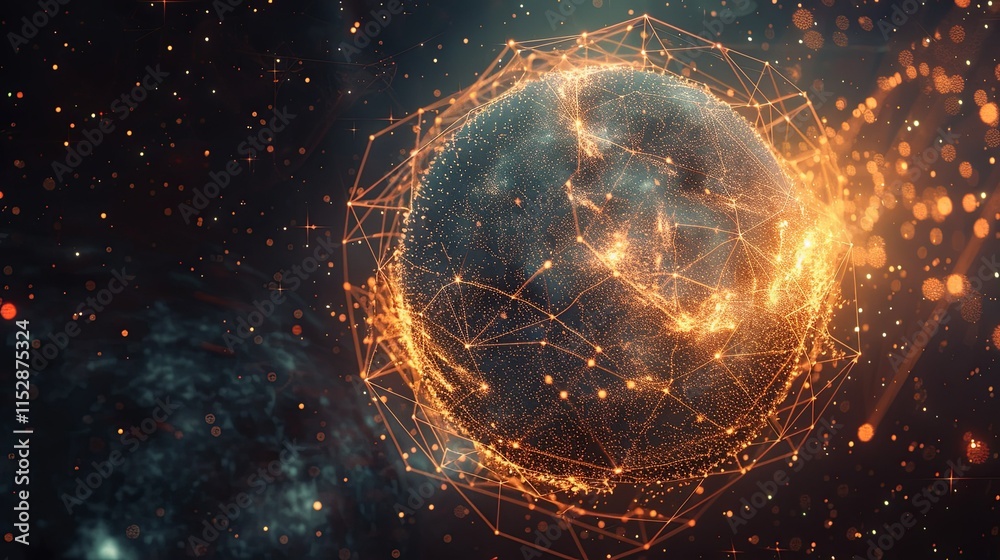 Obraz premium Global Network: Illuminated Earth Glowing with Interconnected Nodes