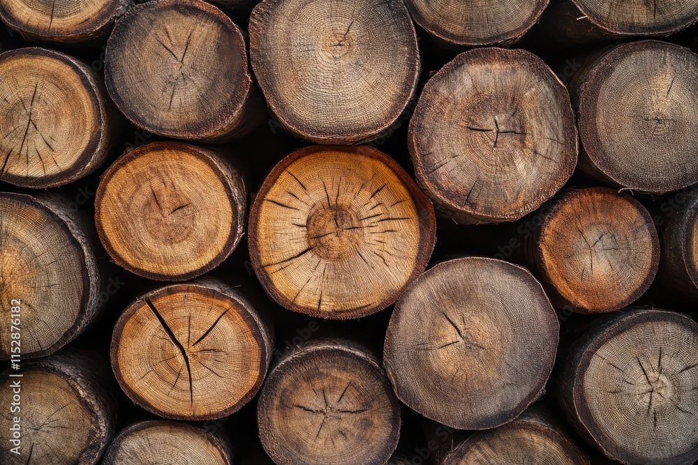 Stacked wood logs, cross-section view showing texture and rings. Stacked wood logs, cross-section view showing texture and rings.