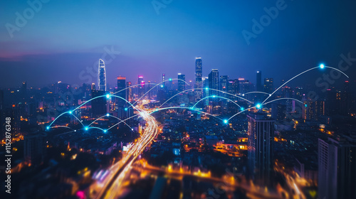 Wallpaper Mural Smart digital city with connection cyber security network reciprocity over the cityscape . future smart wireless digital city and social media networking systems that connects people within the city Torontodigital.ca