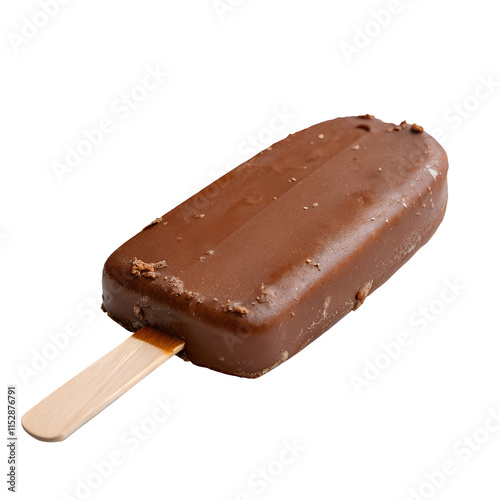 chocolate ice cream bar on wooden stick PNG style, transparent 