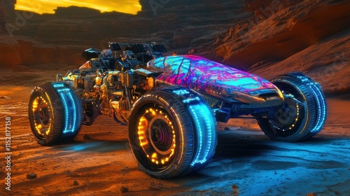 Futuristic Dune Buggy: Neon Nightscape photo