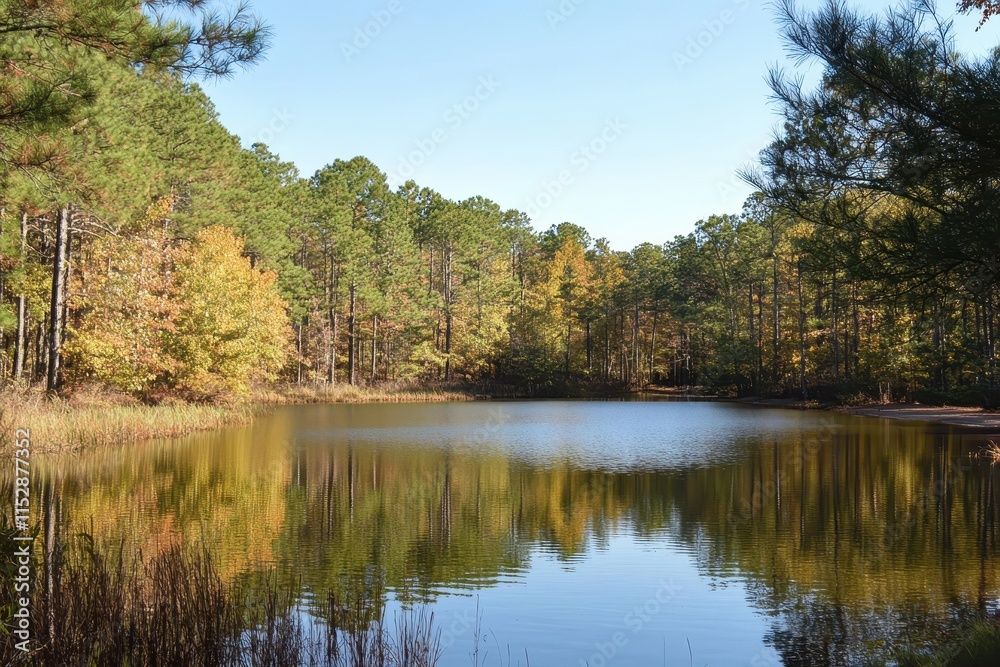 Serene autumn lake reflecting colorful trees. (2) Serene autumn lake reflecting colorful trees. (2)