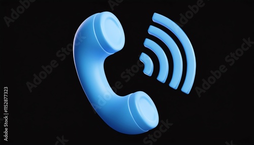 A blue phone icon with sound waves against a black background, symbolizing communication or a phone call.