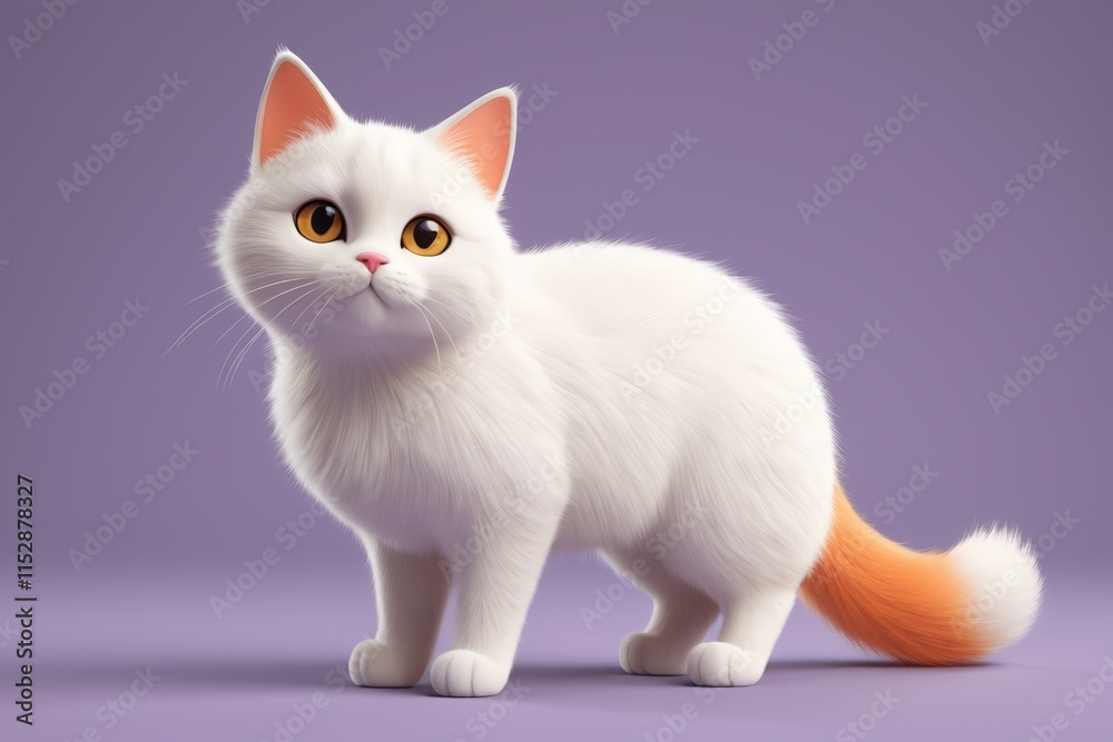 a white cat with orange eyes standing on a purple background a white cat with orange eyes standing on a purple background