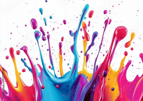 Vibrant colorful paint splash explosion isolated on white background. photo